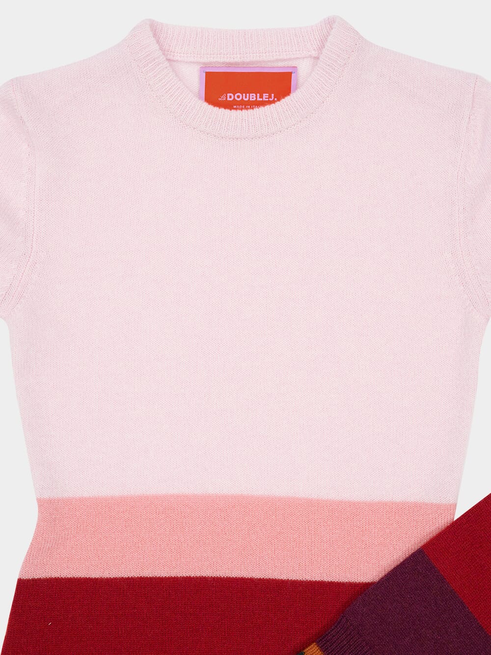 Pink and Bordeaux Tone Stripe Cashmere Crewneck Jumper - Image 3