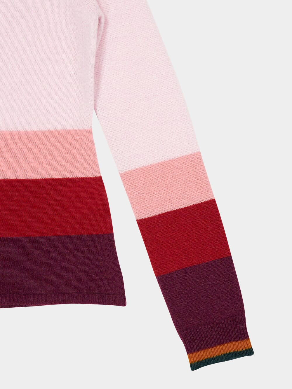 Pink and Bordeaux Tone Stripe Cashmere Crewneck Jumper - Image 4
