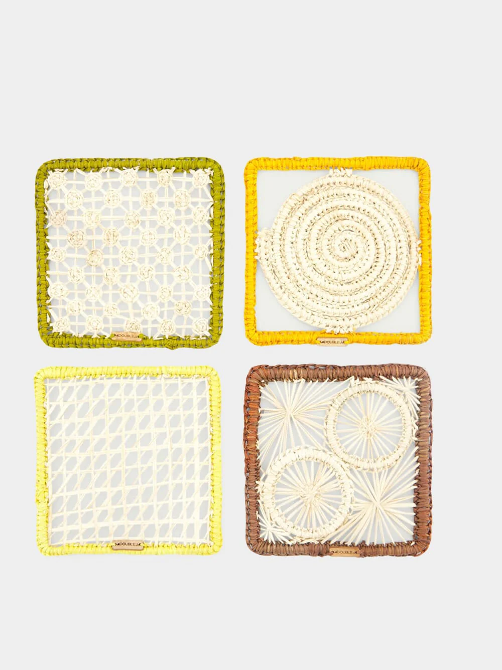 Set Of 4 Multicolor Raffia Coaster