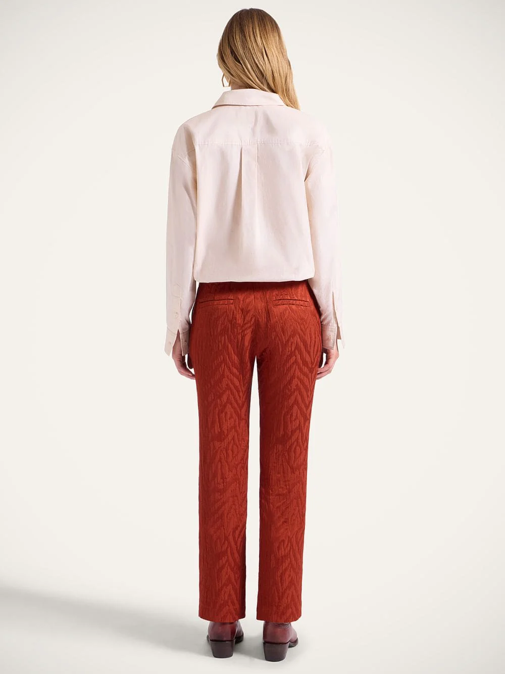 Rust Jacquard Matelassé 24/7 Cigarette Pants - Image 4