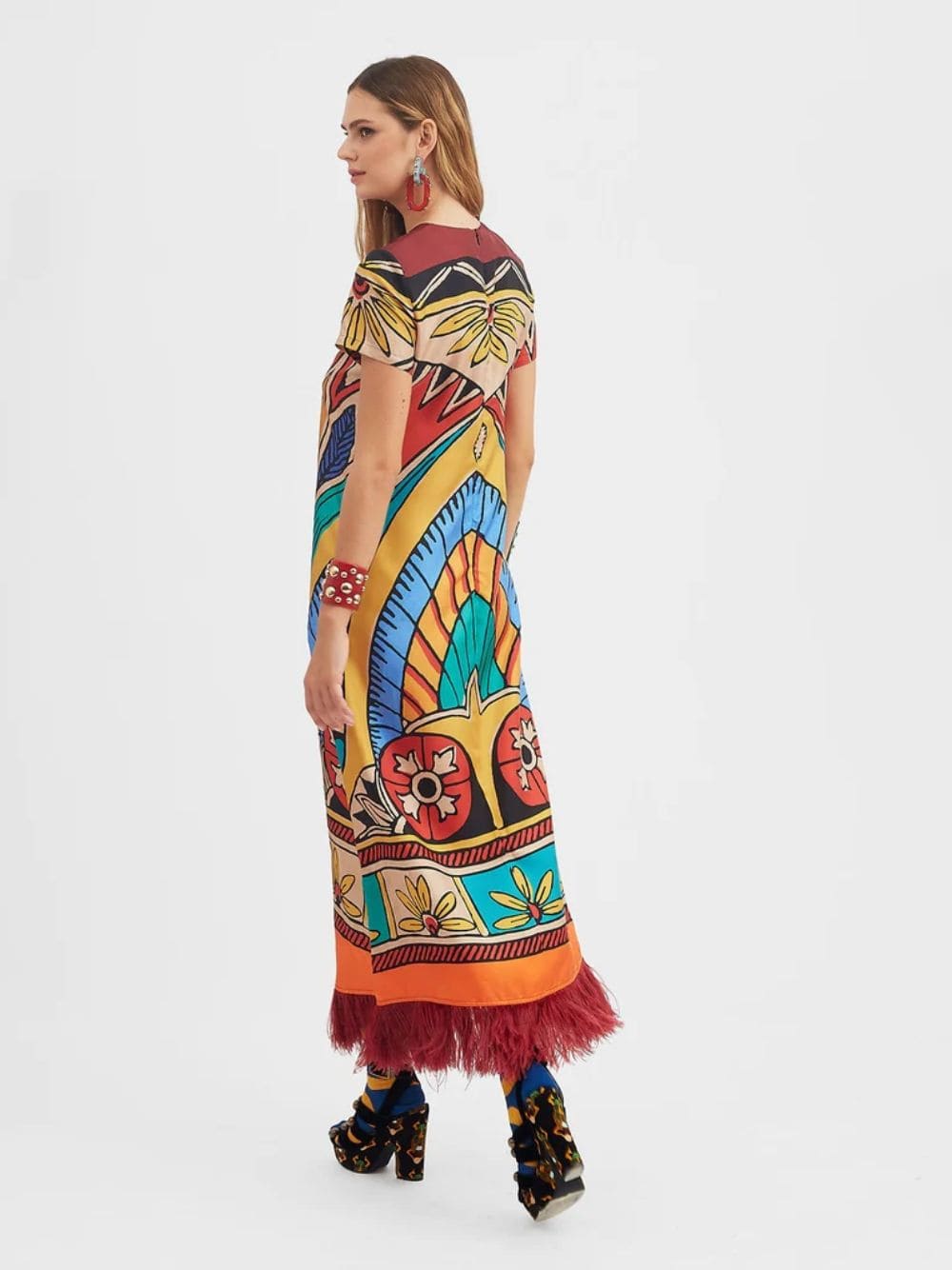 Silk Twill Dress with Feathers - Image 3