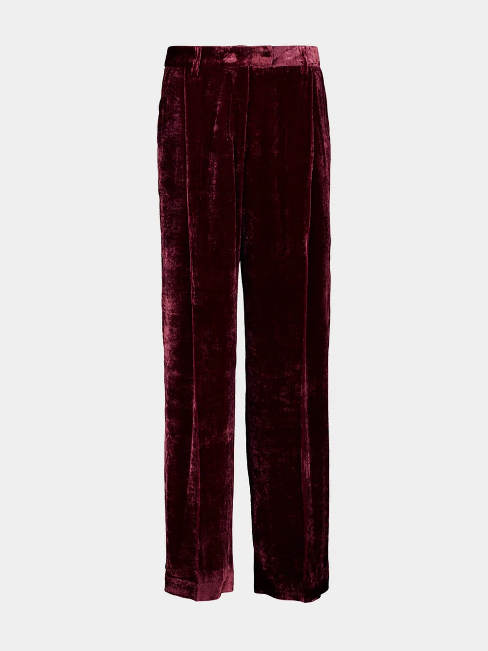 Solid Burgundy Loose Fit Velvet Pants