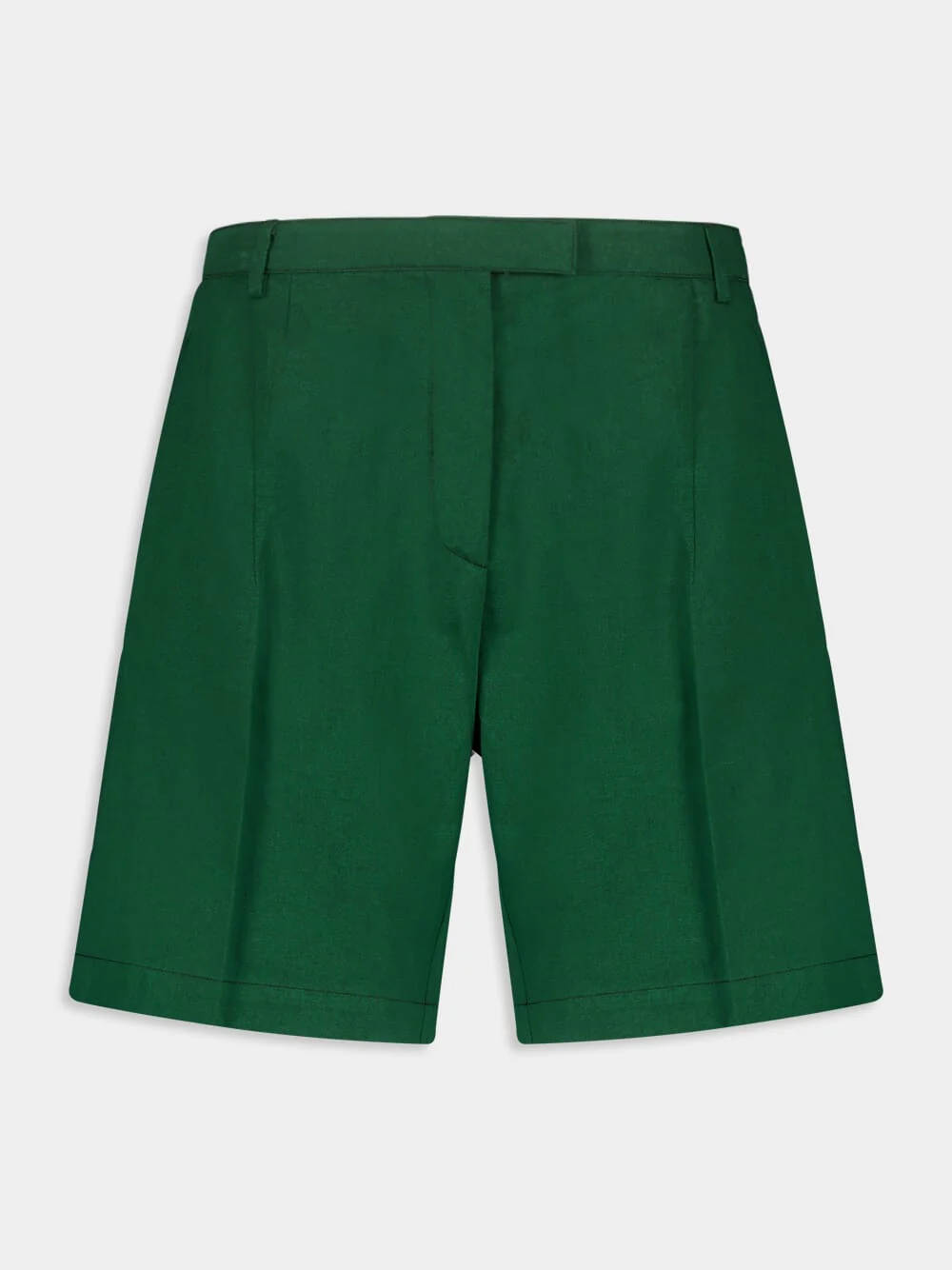 Solid Green Cotton Linen Boyfriend Shorts