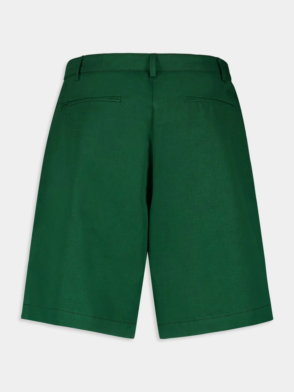 Solid Green Cotton Linen Boyfriend Shorts - Image 2