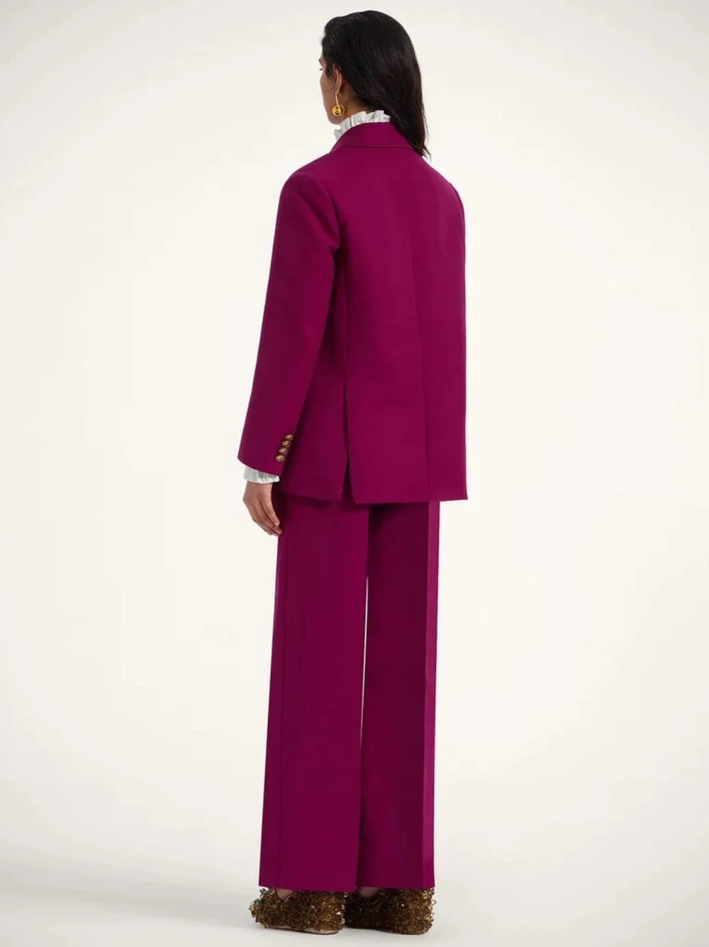 Solid Purple Wide-Leg Cady Wool Trousers - Image 3