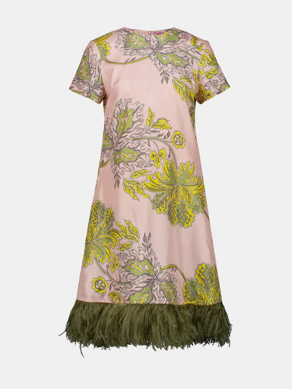Swathe Pink Silk Twill Mini Swing Dress with Feathers