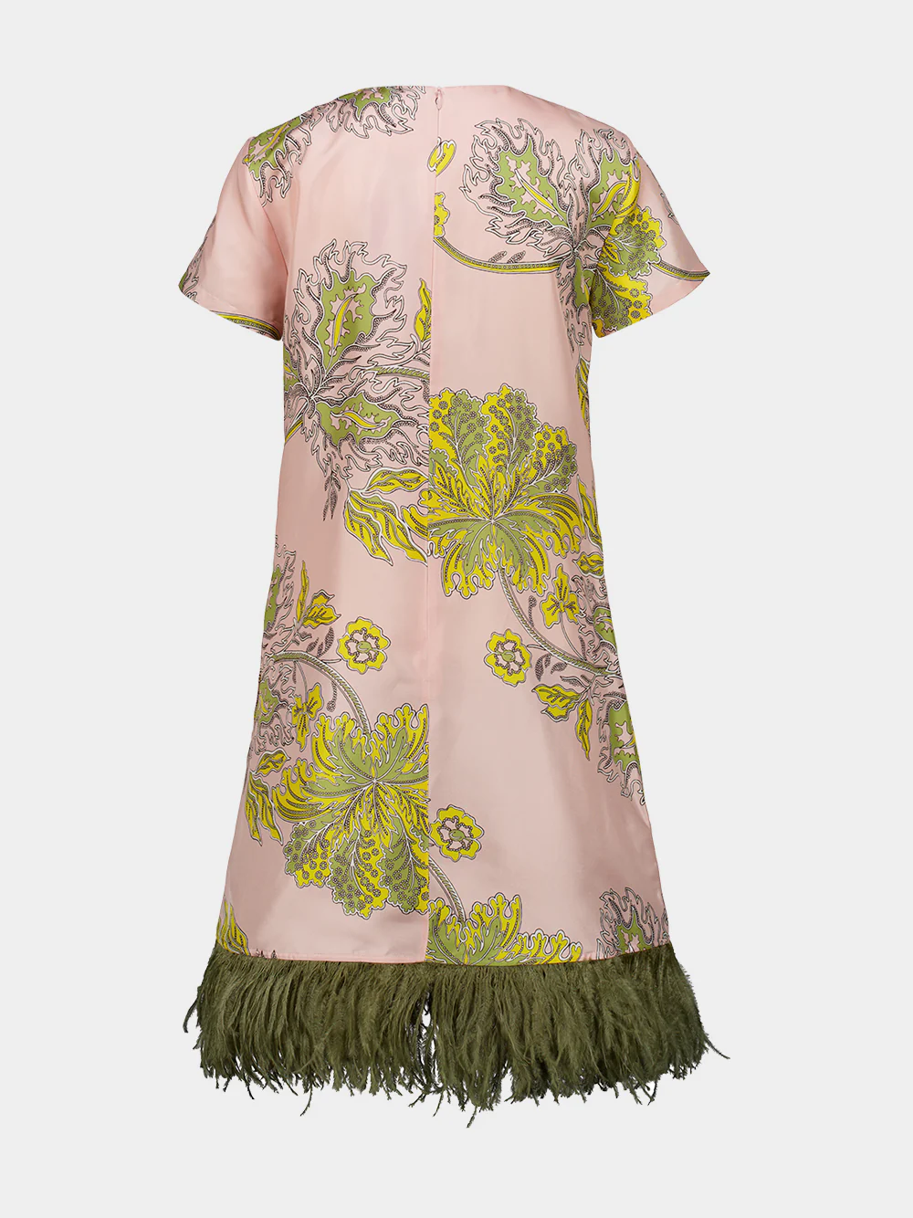 Swathe Pink Silk Twill Mini Swing Dress with Feathers - Image 3