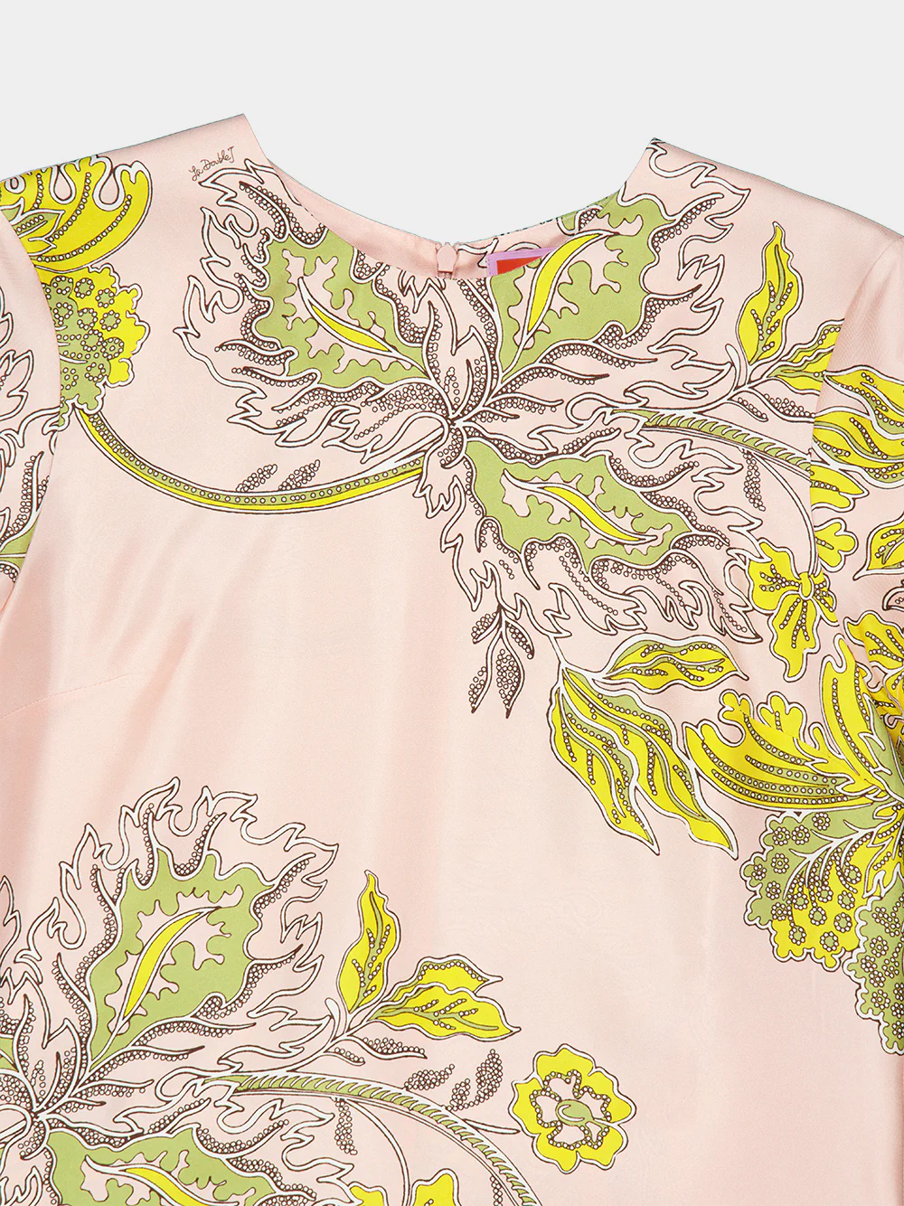 Swathe Pink Silk Twill Mini Swing Dress with Feathers - Image 5
