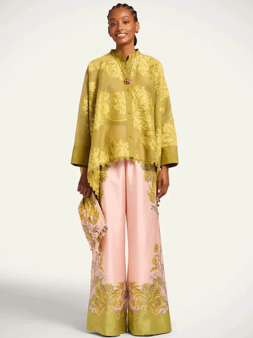 Swathe Placée Pink Silk Twill Palazzo Pants - Image 2