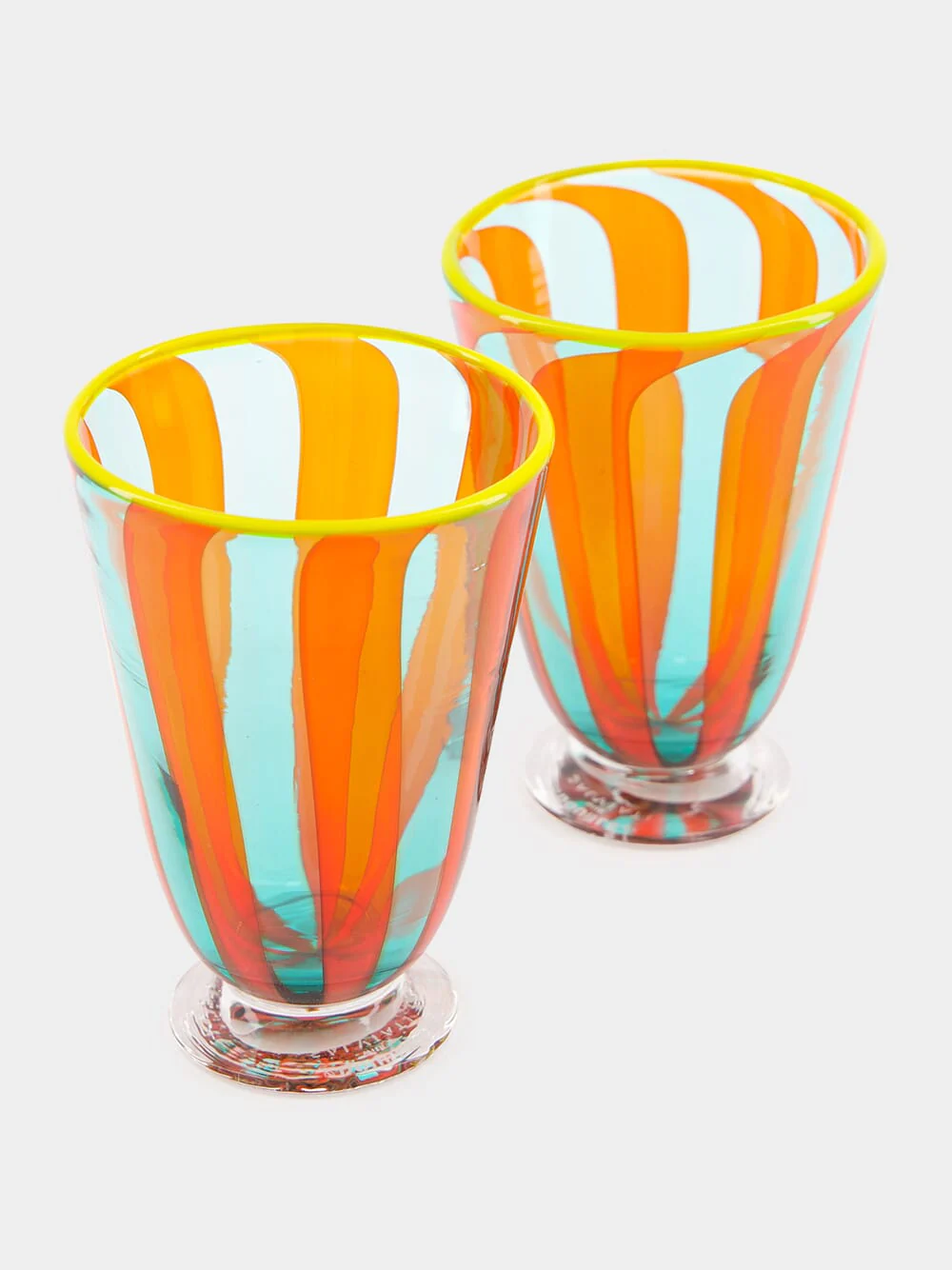 Set of 2 Orange and Turquoise Murano Water Glasses - Image 2
