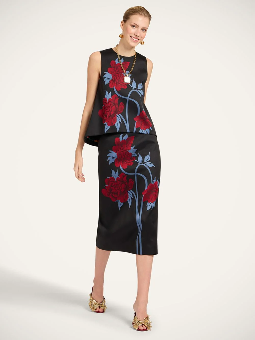 Peonies Blue Jacquard La Scala Top