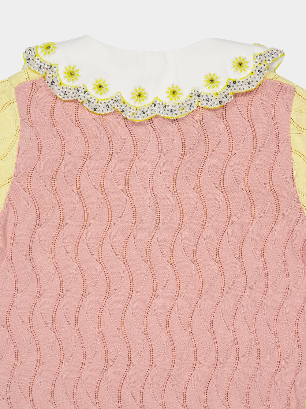 Yellow and Pink Embroidered Silk Cotton Blend Crop Polo - Image 6