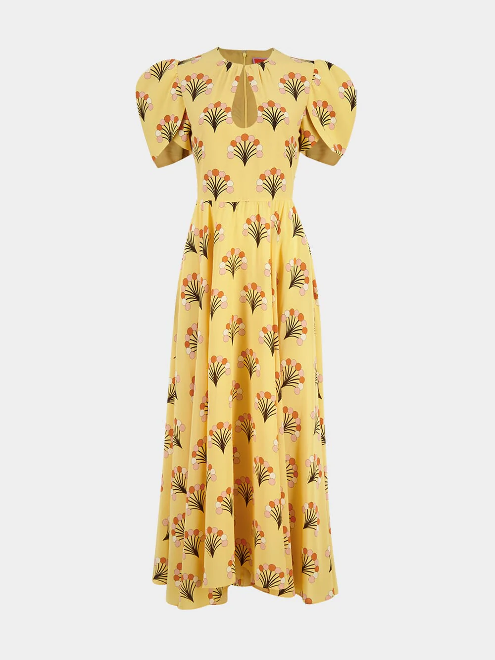 Yellow Printed Silk Midi Dress