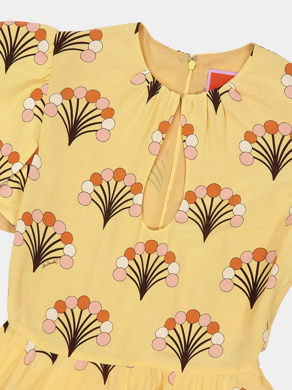 Yellow Printed Silk Midi Dress - Image 3