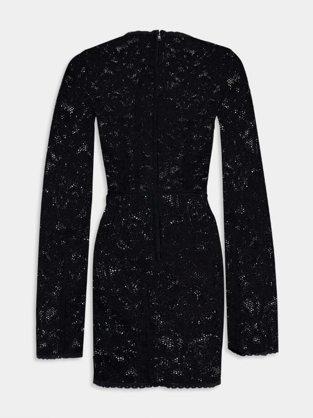 Lace-Stitch Mini Dress With Long Sleeves - Image 3