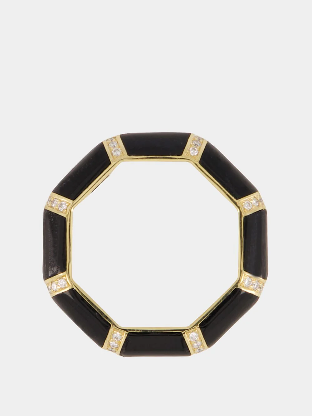 Black Onyx Bamboo Ring in 18K Gold with White Diamonds