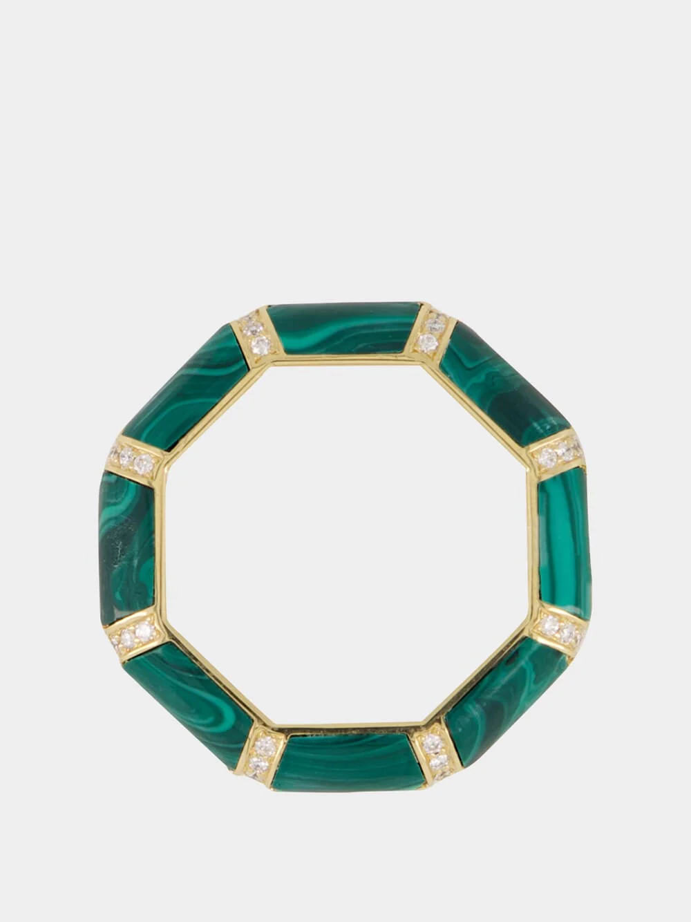Malachite Green Bamboo Ring in 18K Gold with White Diamonds