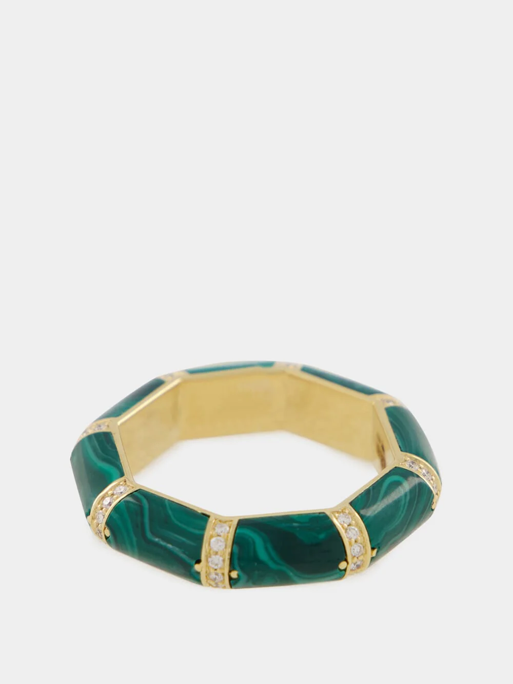 Malachite Green Bamboo Ring in 18K Gold with White Diamonds - Image 3