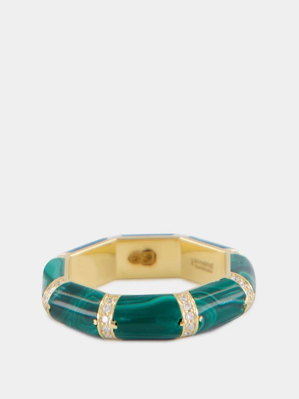 Malachite Green Bamboo Ring in 18K Gold with White Diamonds - Image 4