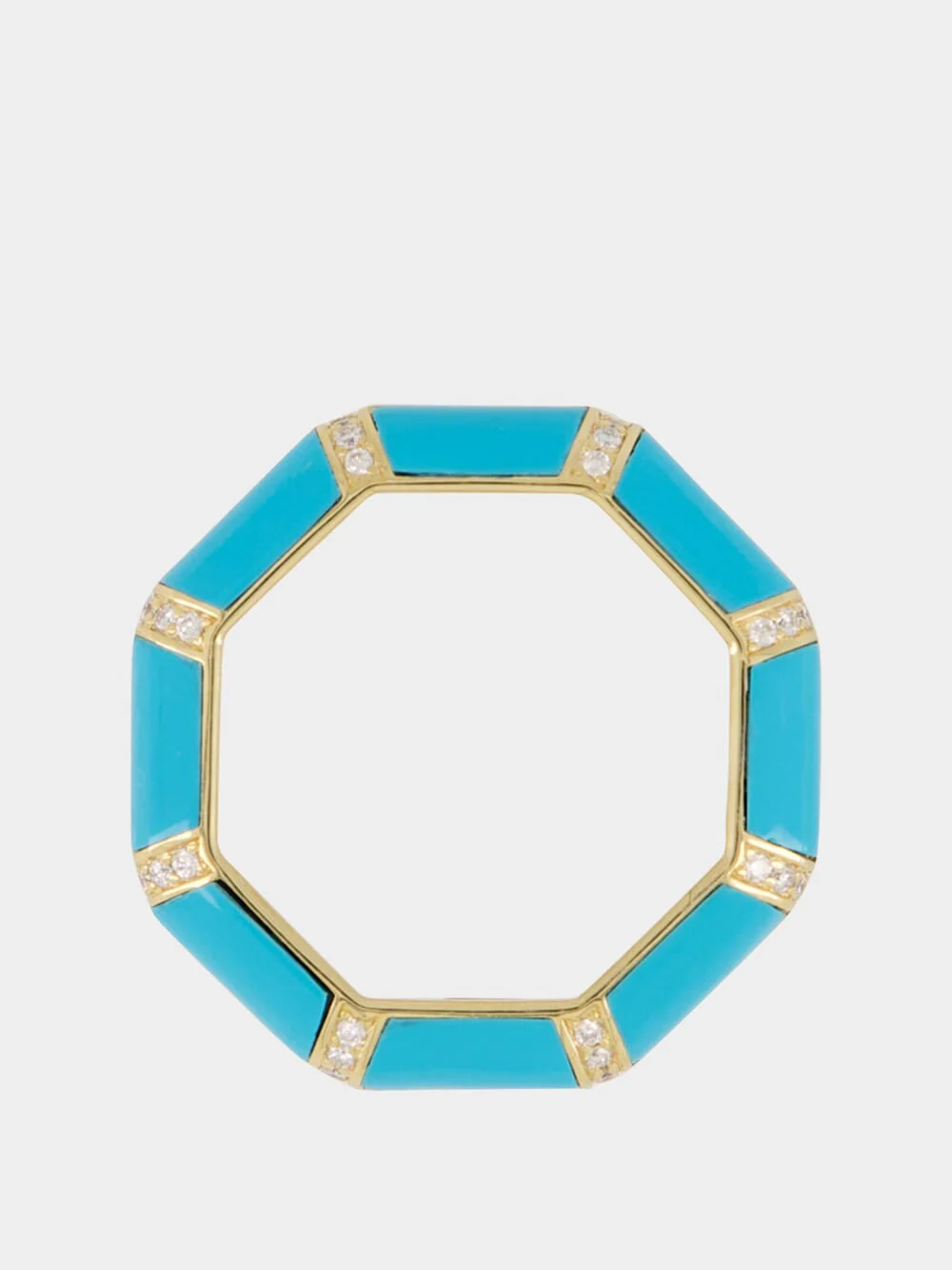 Turquoise Blue Bamboo Ring in 18K Gold with White Diamonds