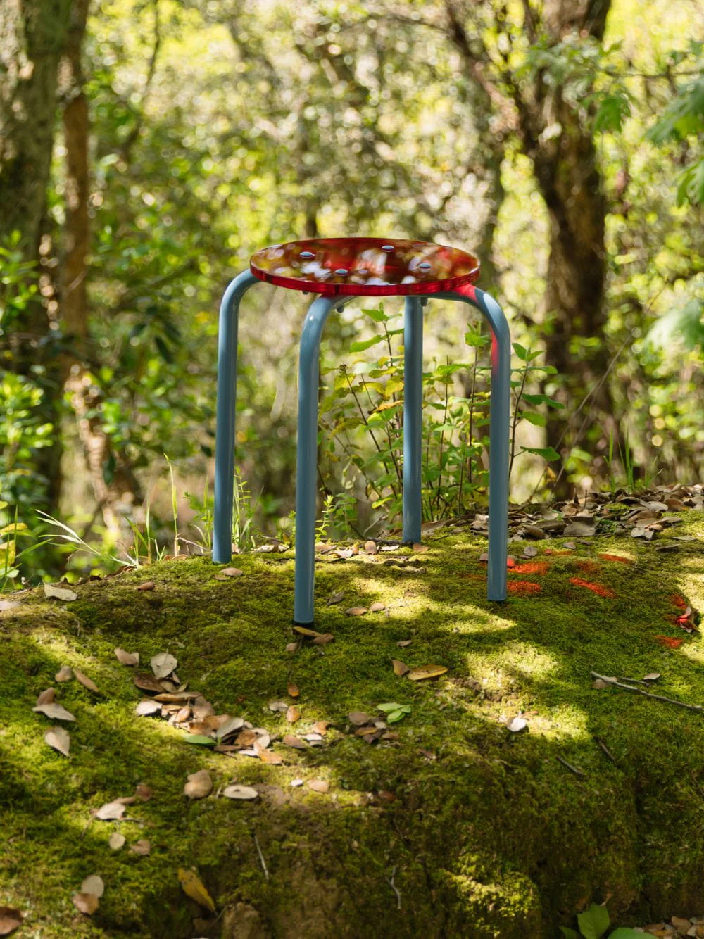 Blue Acrylic Glass and Steel Stool - Image 2