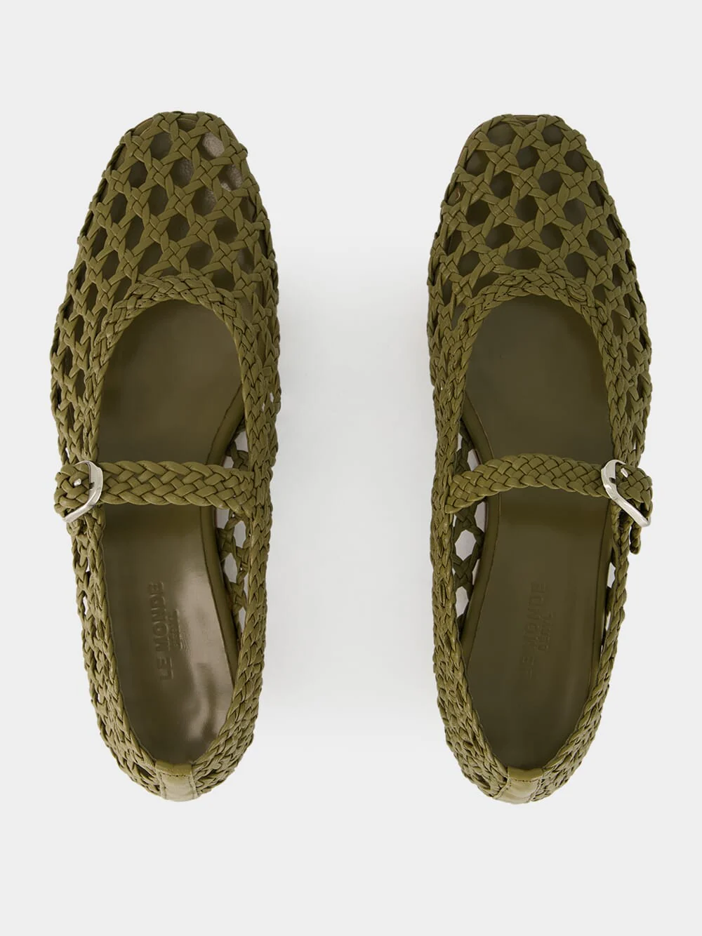 Khaki Woven Leather Mary Jane Flats - Image 4