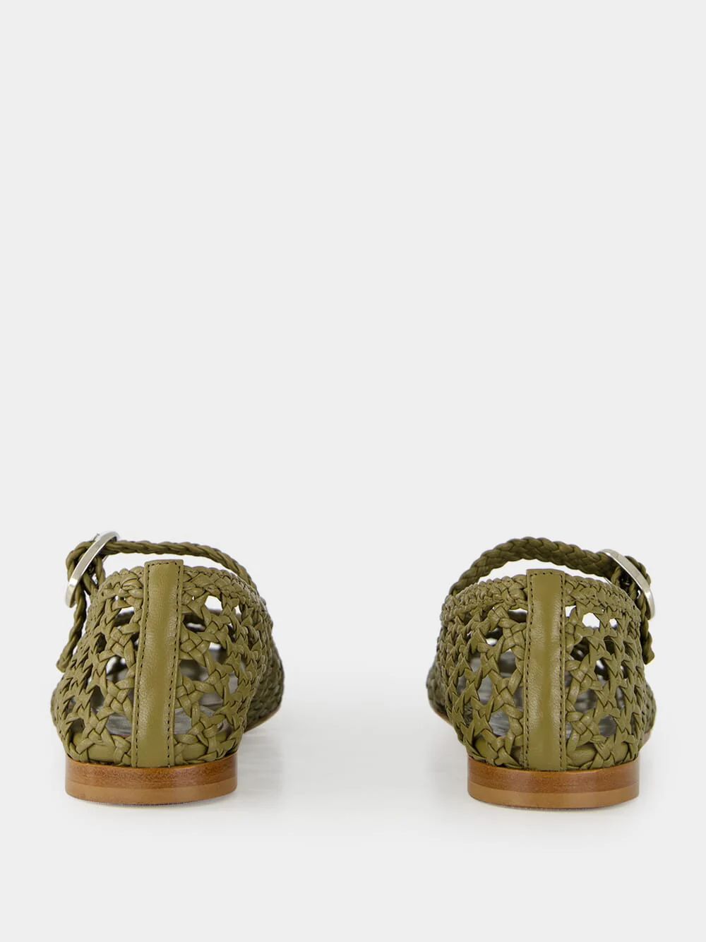 Khaki Woven Leather Mary Jane Flats - Image 5