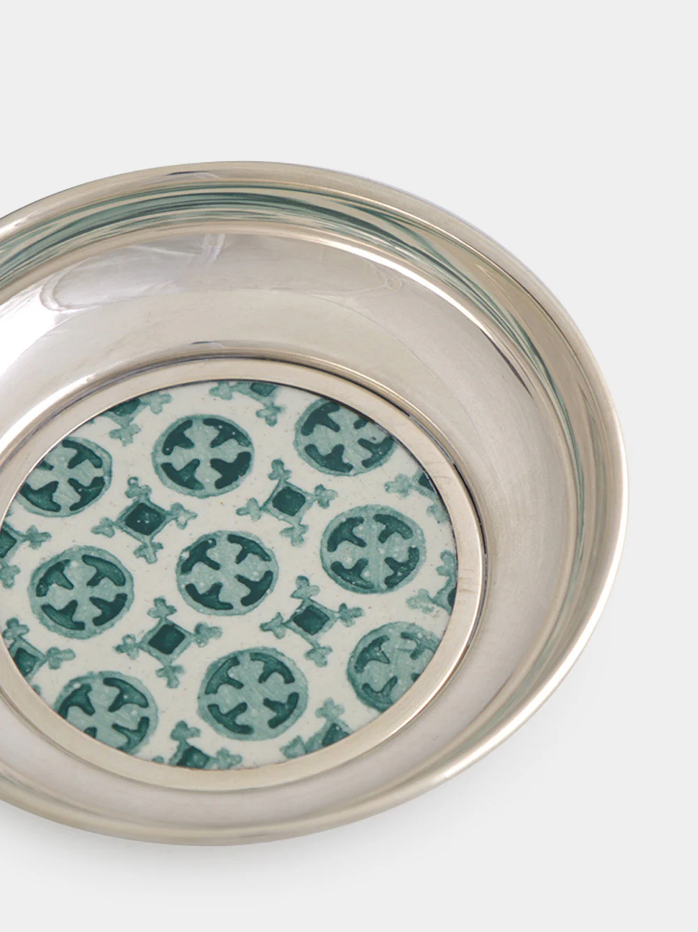 Green Silver Round Tray with Portuguese Tile - Image 3