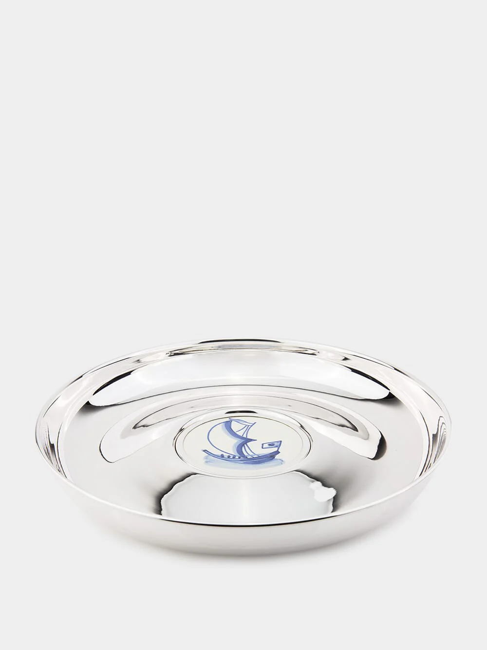 Sea Boat Tile Silver Round Salver