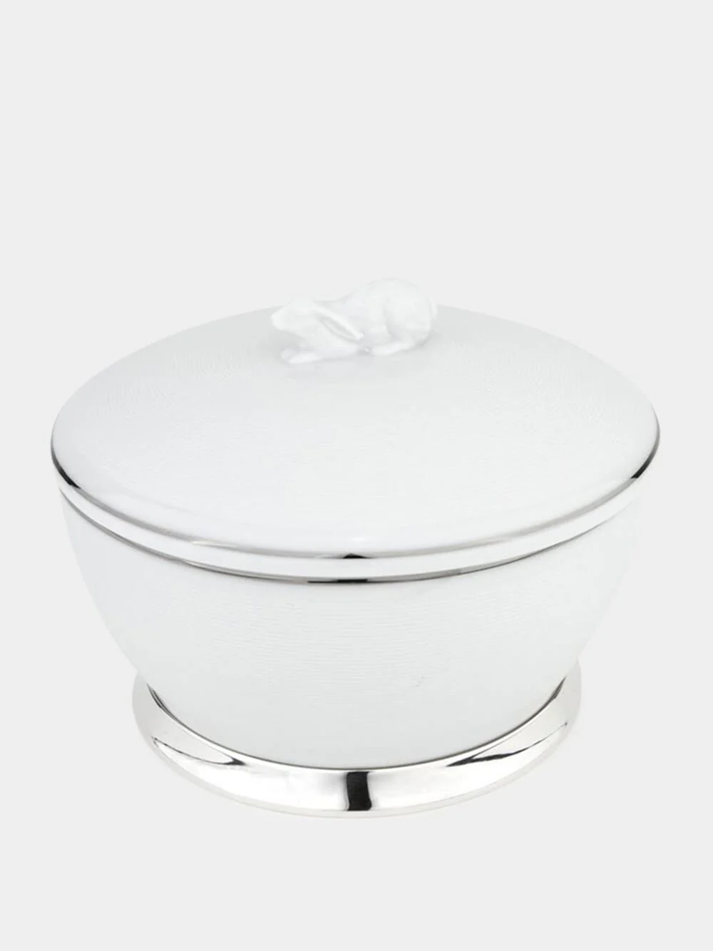 Large Ribbed Porcelain and Silver Box with Hare Lid