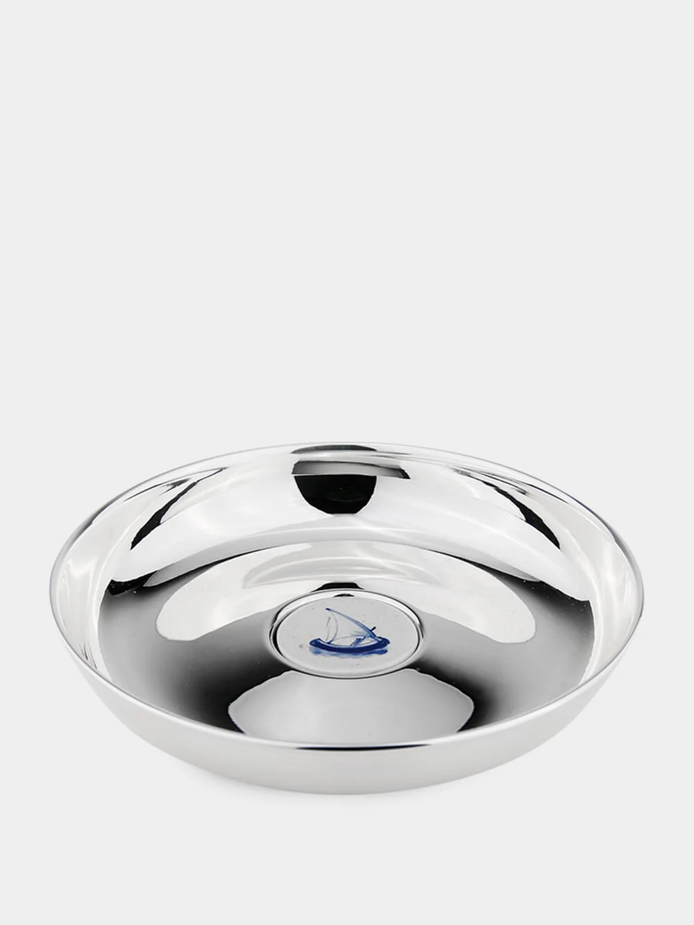Round Silver Tray with Portuguese Blue Tile