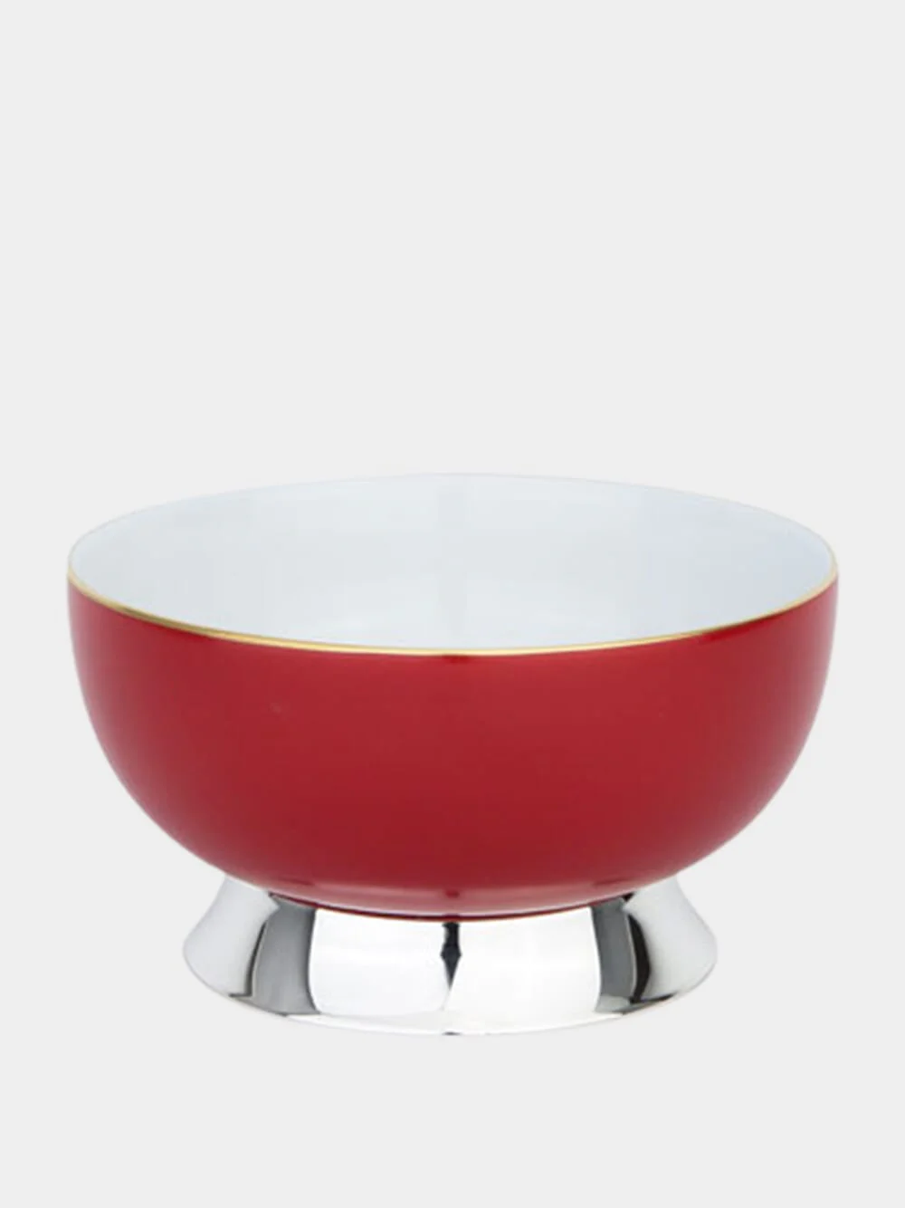 Small Portuguese Red Porcelain Bowl with Silver Base