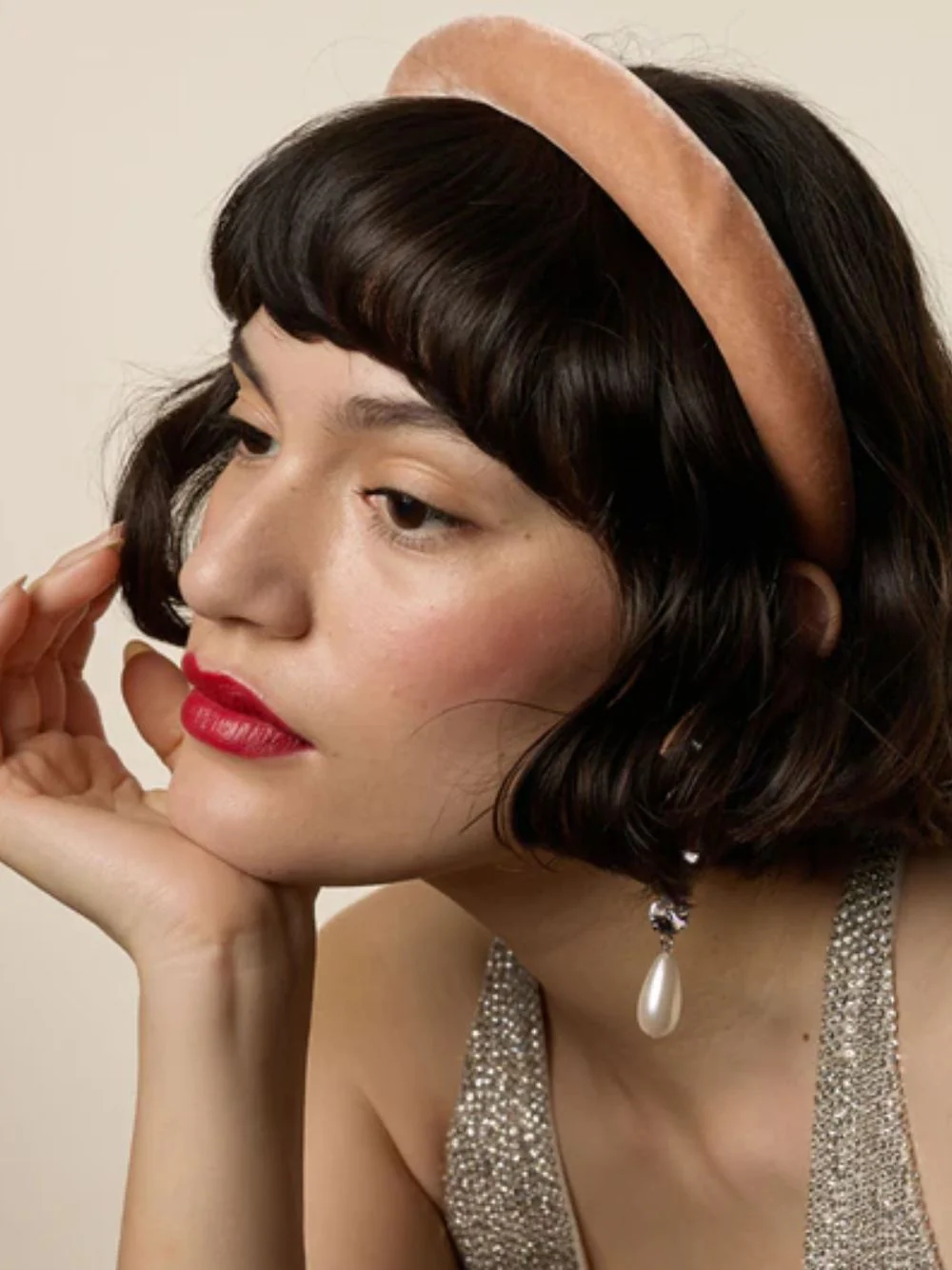 Dusty Rose Heloise Velvet Padded Headband - Image 2
