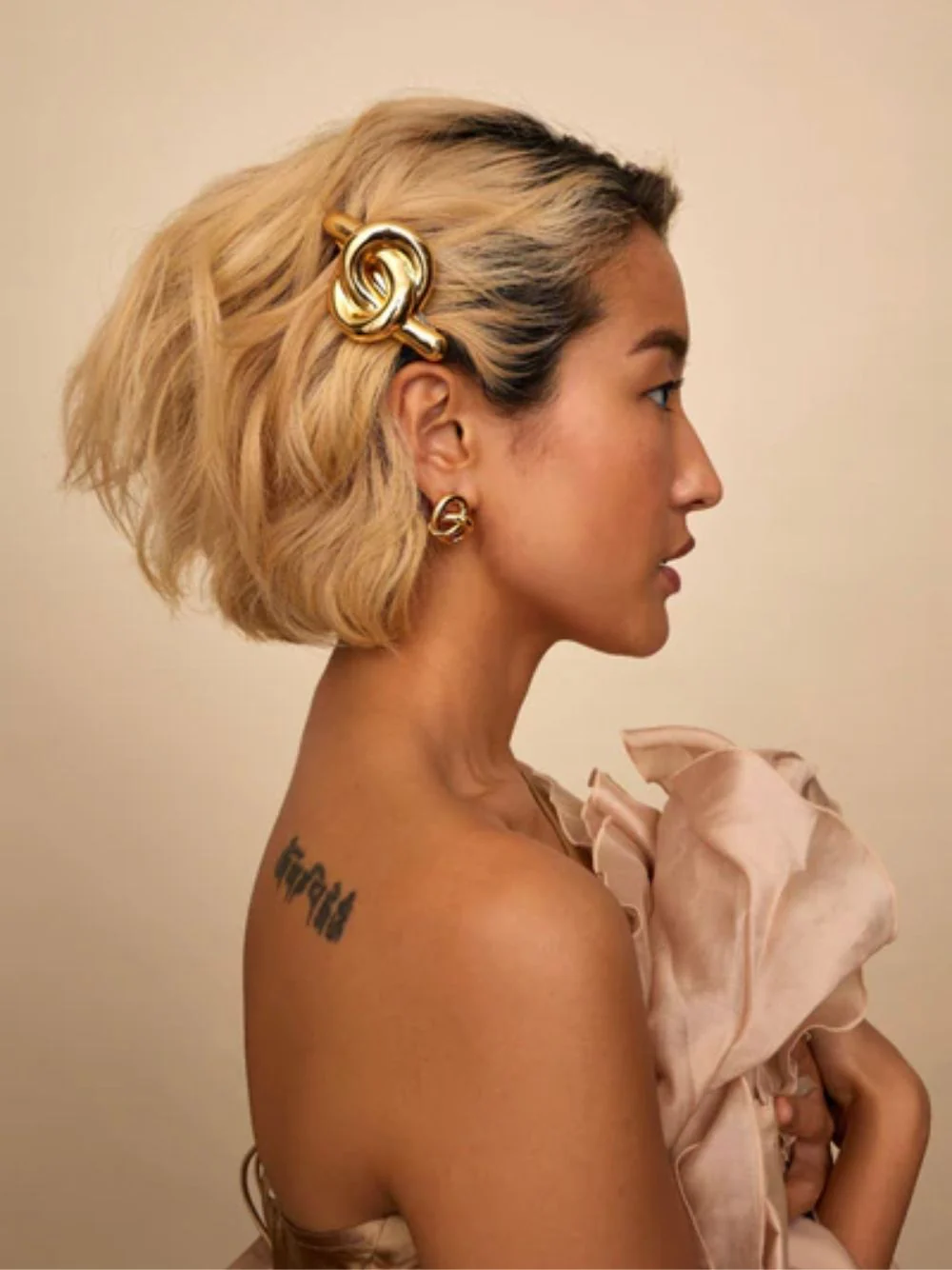 Gold Plated Glossy Knot Barrette - Image 2
