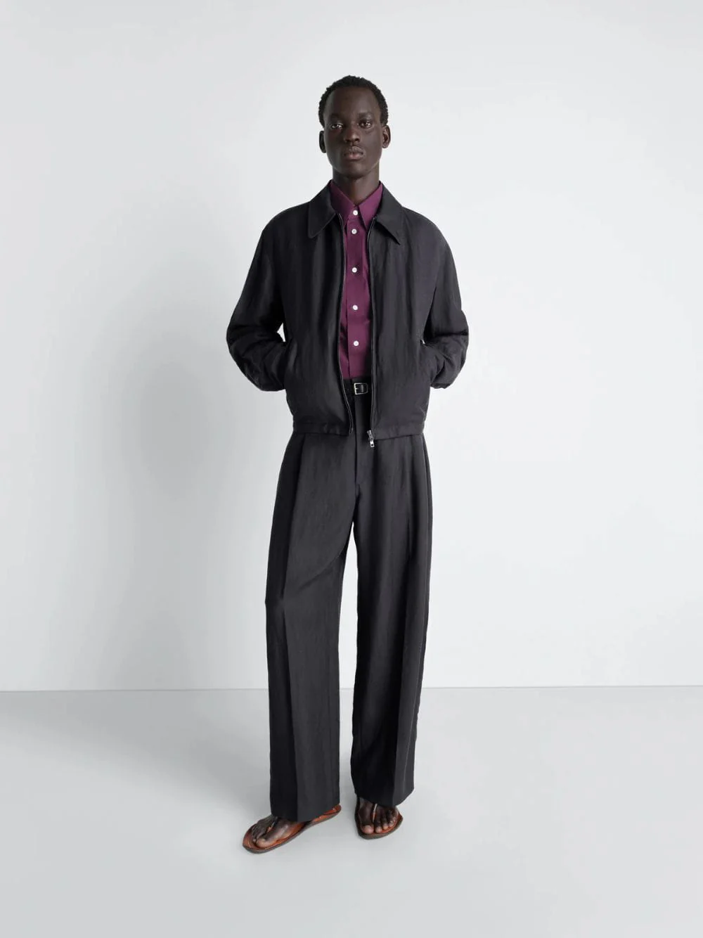 Ash Black Viscose Linen Gabardine Short Blouson