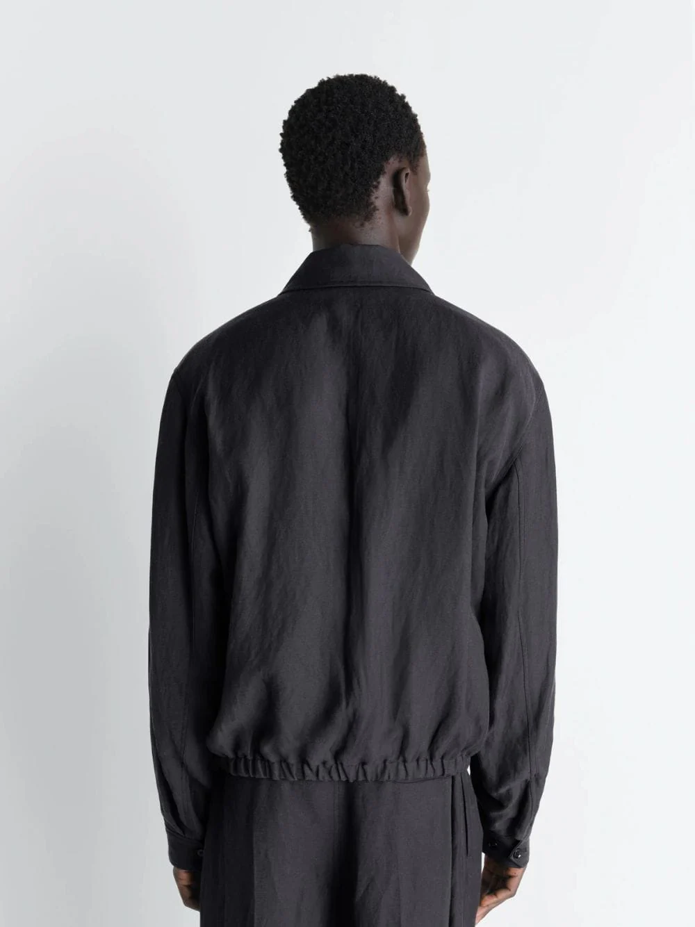 Ash Black Viscose Linen Gabardine Short Blouson - Image 3