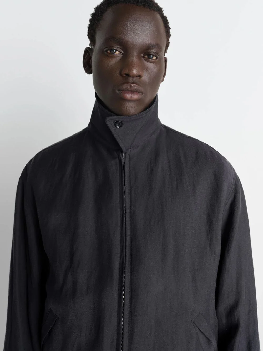 Ash Black Viscose Linen Gabardine Short Blouson - Image 5