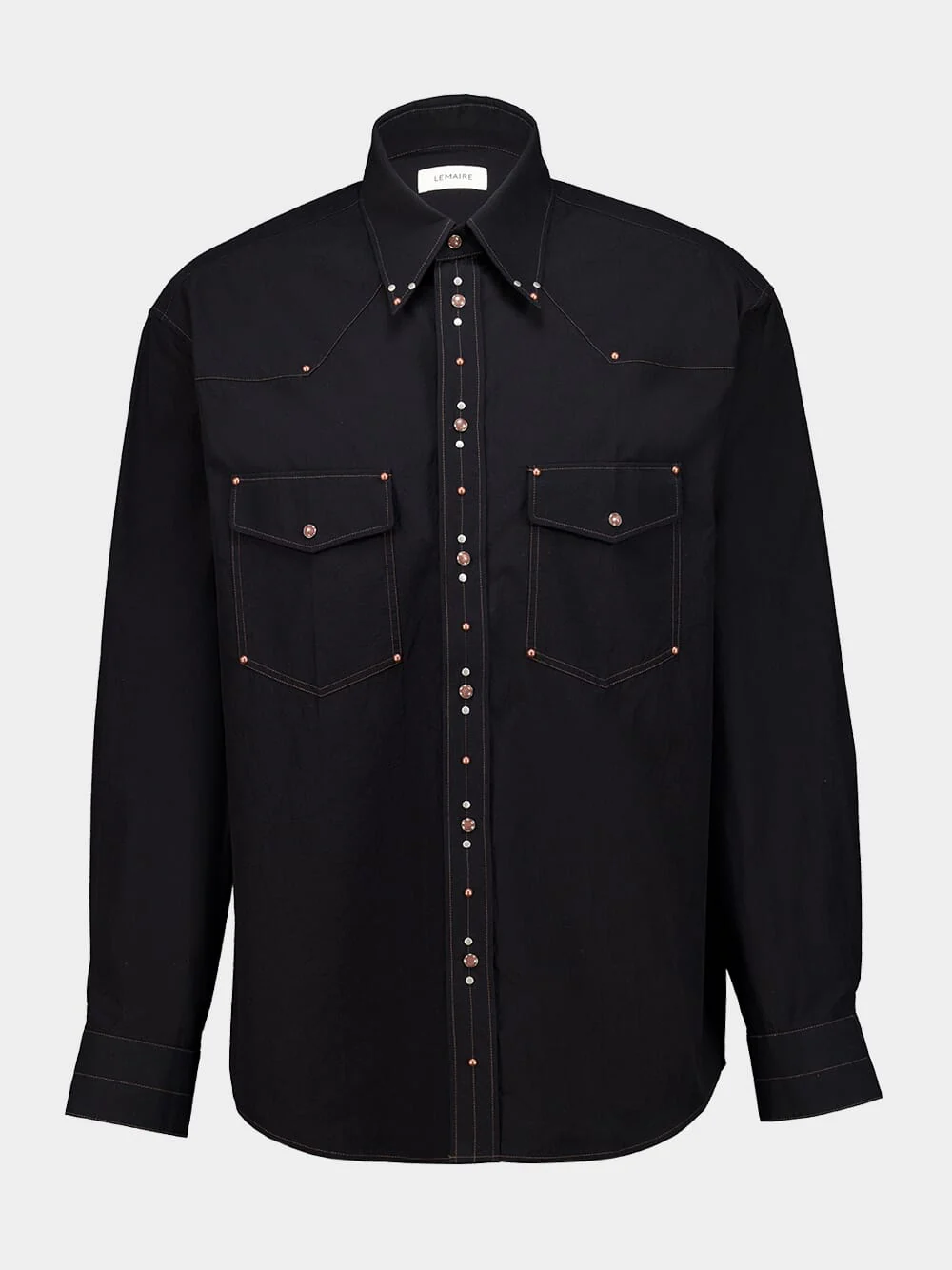 Black Crepe Cotton Studded Shirt