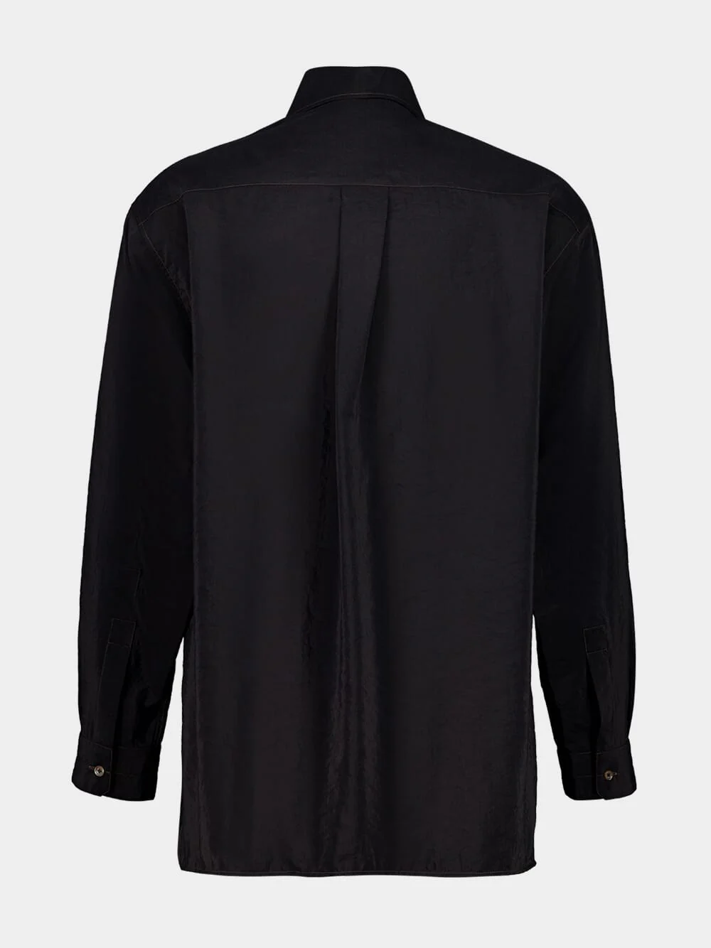 Black Dry Silk Convertible Collar Shirt - Image 4