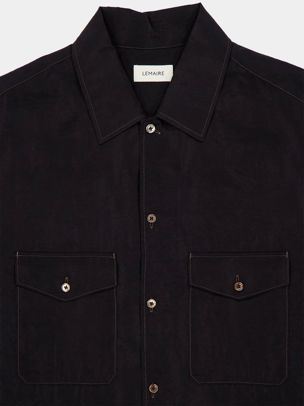 Black Dry Silk Convertible Collar Shirt - Image 5