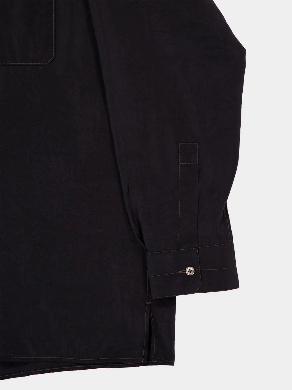 Black Dry Silk Convertible Collar Shirt - Image 6