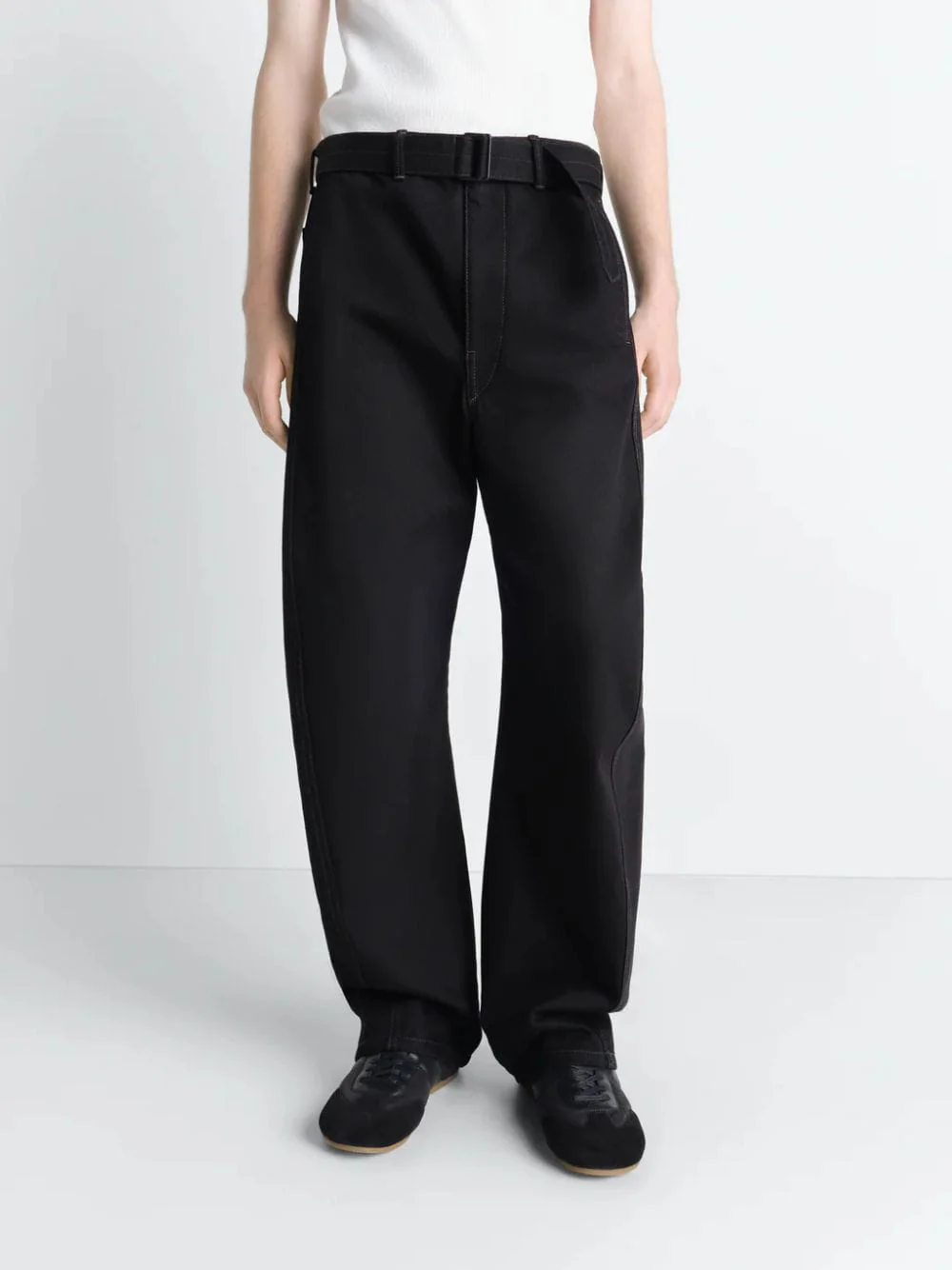 Black Twisted Belted Denim Pants - Image 2