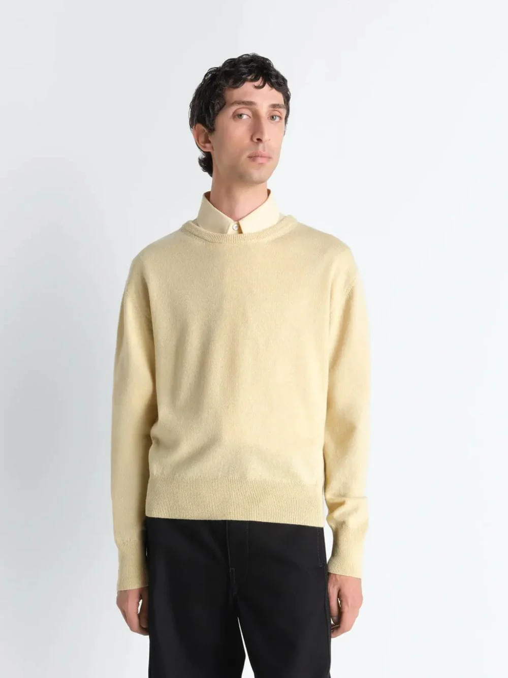 Butter Yellow Wool and Cashmere Crewneck Sweater