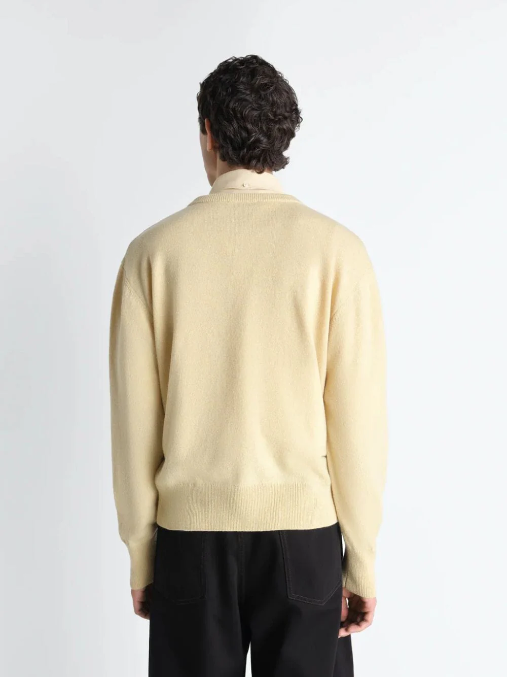 Butter Yellow Wool and Cashmere Crewneck Sweater - Image 3