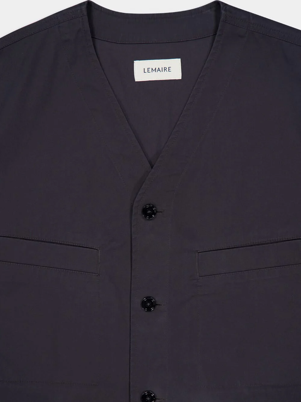 Charcoal Collarless Cotton Twill Overshirt - Image 11