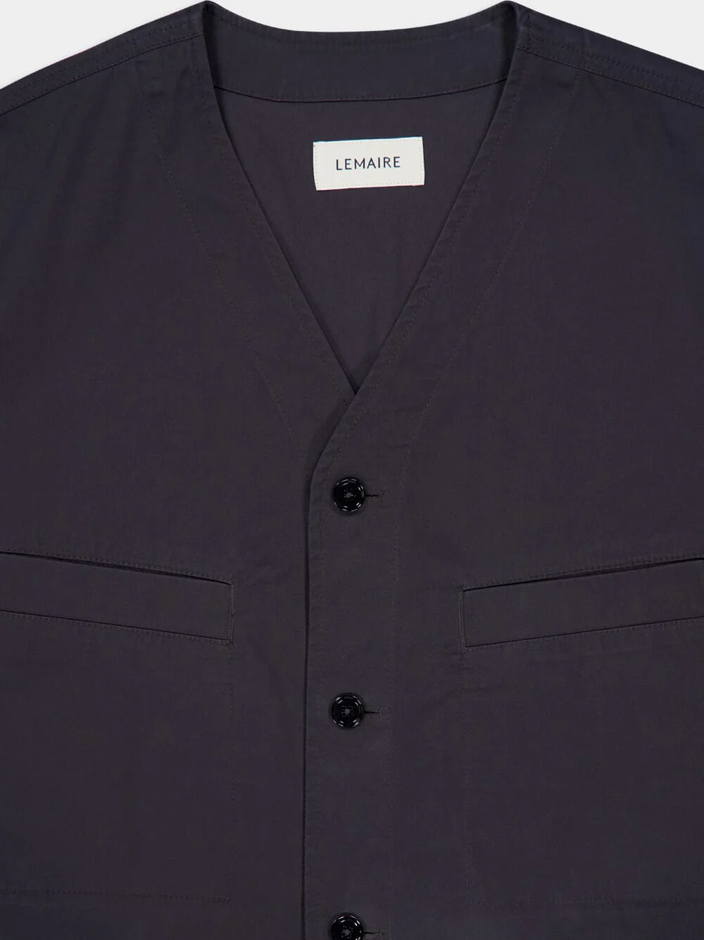 Charcoal Collarless Cotton Twill Overshirt - Image 5