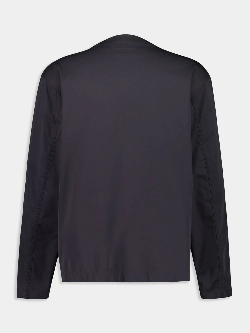 Charcoal Collarless Cotton Twill Overshirt - Image 9