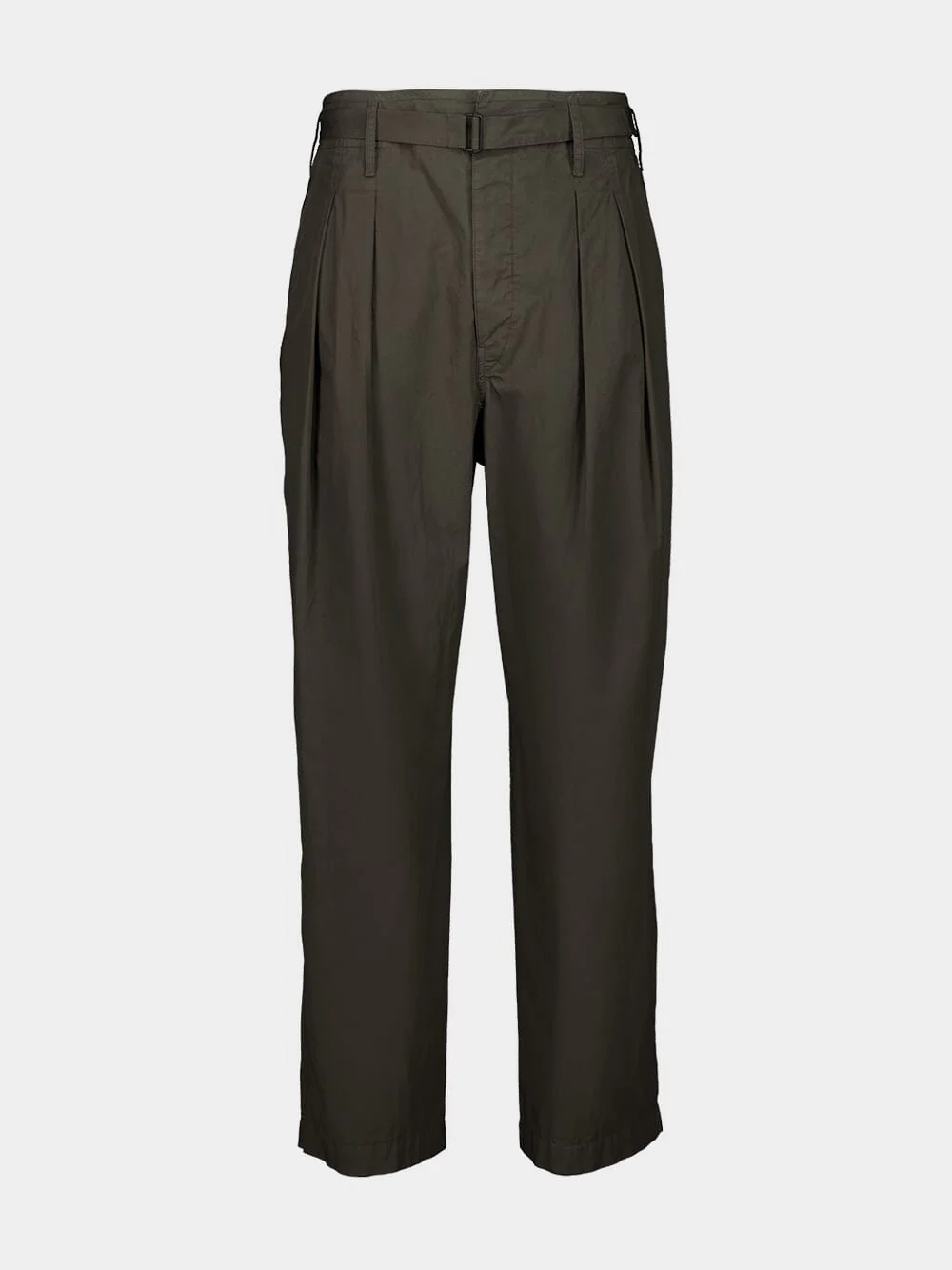Dark Brown Pleated Cotton Belted Trousers