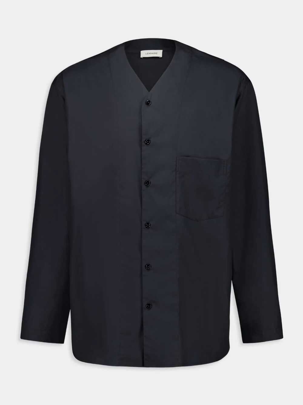 Jet Black V-Neck Cotton Poplin Shirt - Image 2