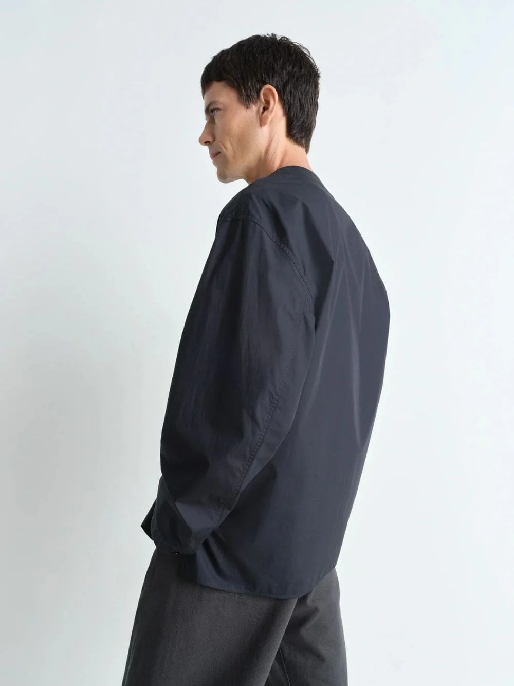 Jet Black V-Neck Cotton Poplin Shirt - Image 3